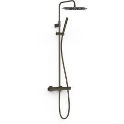 Tres Over-Wall zestaw prysznicowy z baterią ścienny termostatyczny z deszczownicą czarny brąz 19039302KMB