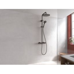Tres Base Plus zestaw prysznicowy termostatyczny ścienny z deszczownicą czarny mat 21639502NM