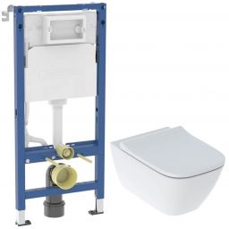 Zestaw Geberit Duofix Delta stelaż podtynkowy WC z  miską Smyle Square bez kołnierza i deską wolnoopadającą (111170002, 500683002)