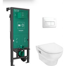 Hansgrohe GladeLake S stelaż podtynkowy iFrame z przyciskiem spłukującym iFrame Original Q i miska wisząca WC GladeLake z deską WC biały 60301450