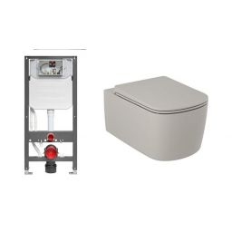 Zestaw Kludi Unifix stelaż podtynkowy i miska WC Resa S spłukiwanie wirowe z deską wolnoopadającą szary mat (79300, 27WCSETO2)