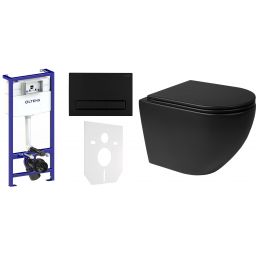 Zestaw Oltens Triberg Hamnes Torne 7w1 stelaż podtynkowy miska z deską 42514300 i przycisk spłukujący czarny mat 58302300