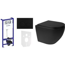 Zestaw Oltens Triberg Hamnes Lule 7w1 stelaż podtynkowy miska z deską 42514300 i przycisk spłukujący czarny mat 58303300