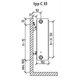 Purmo Compact grzejnik płytowy 50x80 cm podłączenie boczne biały C33 500x800