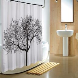 Aqualine zasłona prysznicowa 180x200 cm poliester czarno/biała/drzewo ZP008