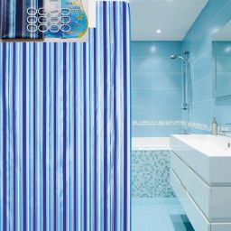 Aqualine zasłona prysznicowa 180x180 cm winyl niebieski/paski ZV011