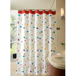 Aqualine zasłona prysznicowa 180x200 cm poliester biała/kwiaty ZP007