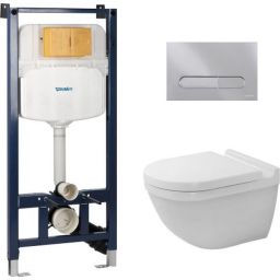 Zestaw Duravit DuraSystem stelaż podtynkowy z przyciskiem spłukującym chrom połysk i miską WC Rimless Starck 3 z deską wolnoopadającą (WD102900000, WD5009021000, 45270900A1)