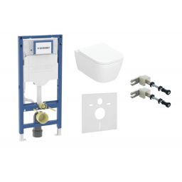 Zestaw Geberit Smyle Square miska z deską spłukiwanie wirowe ze stelażem wspornikami i uszczelką wygłuszającą biały (111320006, 111815001, 156050001, 503171001)