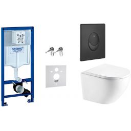 Zestaw Grohe Rapid SL stelaż podtynkowy 3w1 z przyciskiem Start czarnym i miską Hagser Beno z deską (38539001, 38964KF0, HGR20000042)