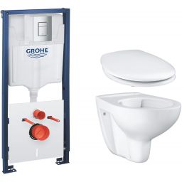 Zestaw Grohe Solido stelaż podtynkowy z przyciskiem Even chrom i miską WC Bau Ceramic wiszącą z deską (39930000, 39427000, 39492000)