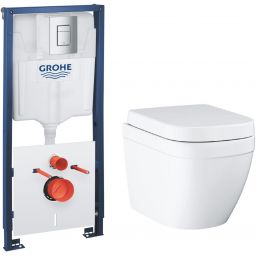 Zestaw Grohe Solido stelaż podtynkowy z przyciskiem Even chrom i miską WC Euro Ceramic wiszącą z deską wolnoopadającą (39930000, 39693000)