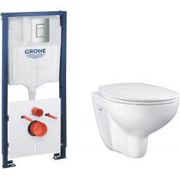 Zestaw Grohe Solido stelaż podtynkowy WC z przyciskiem Even chrom i miska WC Bau Ceramic wisząca z deską wolnoopadającą (39930000, 39351000)