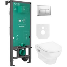 Zestaw Hansgrohe iFrame universal stelaż podtynkowy z przyciskiem spłukującym chrom i miska z deską WC biała (01022180, 66001000, 60309450)
