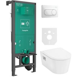 Zestaw Hansgrohe EluPura Original S miska z deską WC i stelaż podtynkowy z przyciskiem spłukującym biała (01022180, 66002700, 60288450)