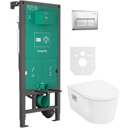 Zestaw Hansgrohe EluPura Original S miska z deską WC biała i stelaż podtynkowy z przyciskiem spłukującym chrom (01022180, 66001000, 60288450)