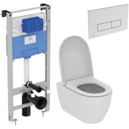 Zestaw Ideal Standard i.Life O combi-Pack miska WC z deską wolnoopadającą i stelaż podtynkowy z przyciskiem spłukującym chrom (R020467, T572501, R0121AA)
