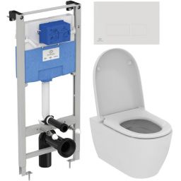 Zestaw Ideal Standard i.Life O combi-Pack miska WC z deską wolnoopadającą i stelaż podtynkowy z przyciskiem spłukującym białym (R020467, T572501, R0121AC)