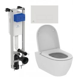 Zestaw Ideal Standard i.Life O combi-Pack miska WC z deską wolnoopadającą i stelaż podtynkowy z przyciskiem spłukującym białym (E233267, T572501, R0121AC)
