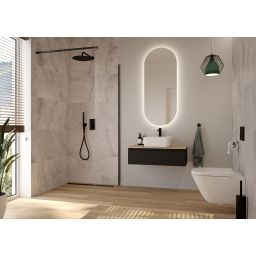 Zestaw Oltens Hadsel bateria wannowo-prysznicowa podtynkowa z deszczownicą 30 cm Vindel i kompletem prysznicowym Ume czarny mat 36625300