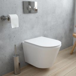 Oltens Jog Stille miska WC wisząca PureRim SmartClean spłukiwanie wirowe z deską wolnoopadającą Slim biały połysk 42532000