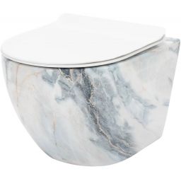 Rea Carlos zestaw miska z deską wisząca bez kołnierza biały połysk imitacja kamienia REA-C8002