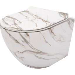Rea Carlos zestaw miska z deską wisząca bez kołnierza biały mat imitacja kamienia REA-C8004