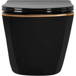 Rea Carlo Mini miska WC z deską wolnoopadającą wisząca bez kołnierza czarny-złoty połysk REA-C8800