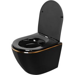 Rea Carlo Mini miska WC z deską wolnoopadającą wisząca bez kołnierza czarny-złoty połysk REA-C8800