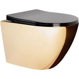 Rea Carlo Mini miska WC wisząca bez kołnierza czarny-złoty połysk REA-C8990