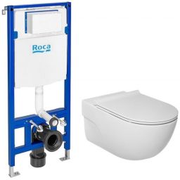 Zestaw Roca Meridian miska WC wisząca Rimless z deską Slim wolnoopadającą biała i stelaż podtynkowy do WC Roca Duplo One ( A34H240000, A890070020 )