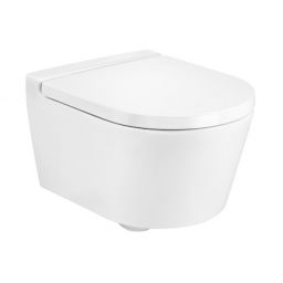 Zestaw Roca Inspira Compacto miska WC wisząca Rimless z deską wolnoopadającą biała (A346528000, A80152C00B)