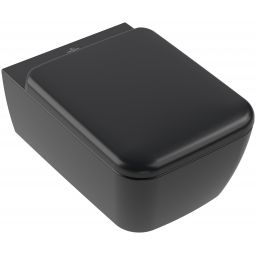 Villeroy & Boch Skyla TwistFlush [e3] combi-pack miska WC z deską wolnoopadającą wisząca bez kołnierza ze spłukiwaniem wirowym CeramicPlus Pure Black 4682CLR7