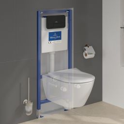 Zestaw Villeroy & Boch Subway 2.0 Combi-Pack stelaż podtynkowy miska WC wisząca z deską i przycisk czarny (92242700, 5614R2R1, 922490AN)