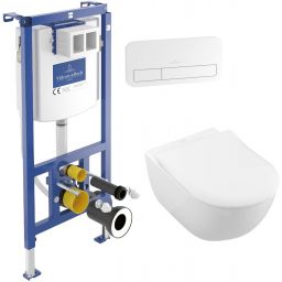 Zestaw Villeroy & Boch Subway 2.0 Combi-Pack stelaż podtynkowy miska WC wisząca z deską i przycisk biały (92242700, 5614R201, 92249068)