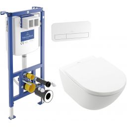Zestaw Villeroy & Boch Subway 3.0 stelaż podtynkowy miska WC wisząca z deską i przycisk biały (92242700, 4670TSR1, 92249068)