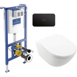 Zestaw Villeroy & Boch Subway 3..0 stelaż podtynkowy miska WC wisząca z deską i przycisk czarny mat (92242700, 4670TS01, 922490AN)