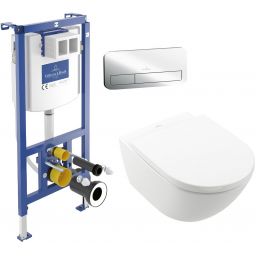 Zestaw Villeroy & Boch Subway 3.0 stelaż podtynkowy miska WC wisząca z deską i przycisk chrom połysk (92242700, 4670TS01, 92249061)