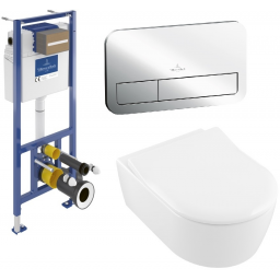 Zestaw Villeroy & Boch Avento miska WC z deską i stelaż z przyciskiem chrom (92099600, 5656R001, 9M87S101, 92249061)