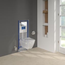 Zestaw Villeroy & Boch Subway 2.0 Combi-Pack stelaż podtynkowy miska WC wisząca z deską i przycisk chrom połysk (92242700, 5614R2R1, 92249061)