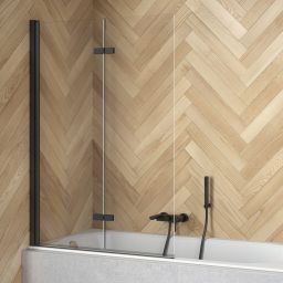 Besco Lumix parawan nawannowy 100x145 cm dwuskrzydłowy czarny mat/szkło przezroczyste PLB-2S