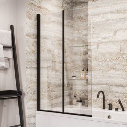 Besco Prime Black New 2 parawan nawannowy 90x140 cm dwuskrzydłowy czarny mat/szkło przezroczyste PNPB-2S