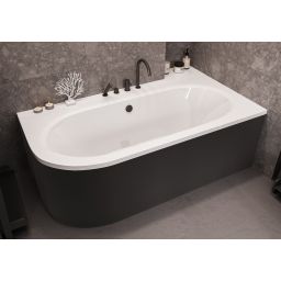 Zestaw Besco Avita wanna narożna 150x74,7 cm z obudową prawa biały/czarny (#WAV150NP, OAV150NSC)