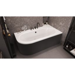 Zestaw Besco Avita wanna narożna 179,5x80 cm z obudową prawa biały/czarny  (#WAV180NP, OAV180NSC)