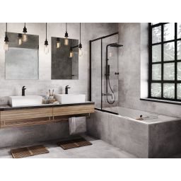 Besco Easy Slide Black parawan nawannowy 100x150 cm 2-częściowy czarny/szkło przezroczyste PESB-2S