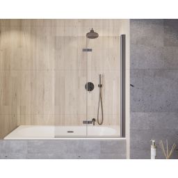 Besco Lumix parawan nawannowy 100 cm 2-częściowy gun metal szczotkowany/szkło przezroczyste PLGM-2S