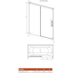 Radaway Idea Black PN DWJ parawan nawannowy 180 cm lewy czarny mat/szkło przezroczyste 10003180-54-01L