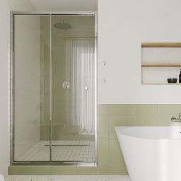 Hagser Ava drzwi prysznicowe 110 cm dwuczęściowe przesuwne chrom błyszczący/szkło przezroczyste HGR20000021