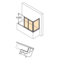 Huppe Combinett 2 parawan nawannowy 156 cm 3-częściowy srebrny mat/szkło przezroczyste Anti-Plaque AC0702.087.322