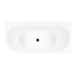 Zestaw Oltens Hulda wanna narożna 160x75 cm prostokątna z pokrywą korka biały połysk/czarny mat (11002000, 09002300)